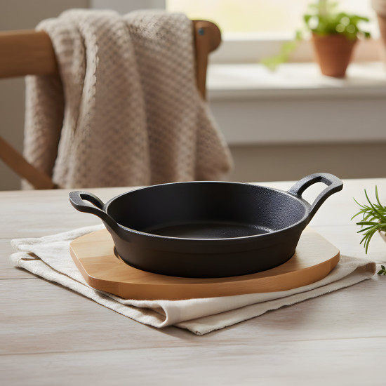 Iron Oven Pan with Wooden Base